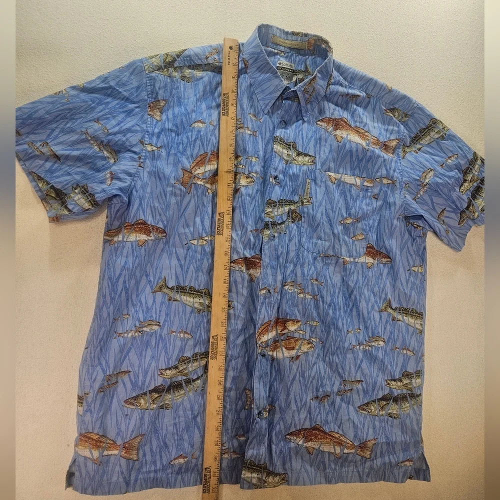 Columbia River Lodge Fish Print Shirt XL Blue Short Sleeve - Picture 4 of 6